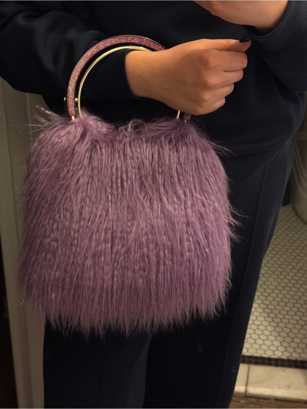 kate spade Purple Faux-Fur Mini Top-Handle Bag